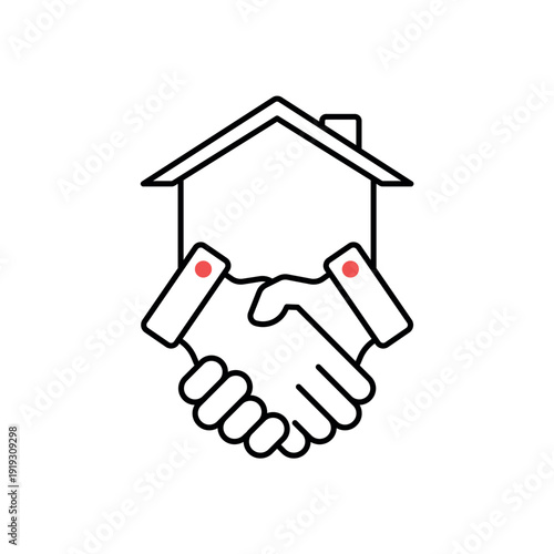 icon a relationship building with handshake and house building, isolated against a clean background.
