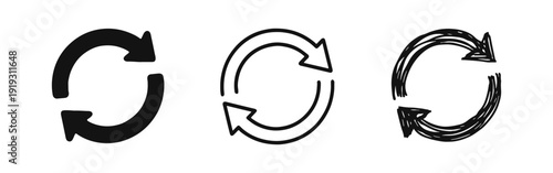 Refresh, Reload, or Recycle Arrows Icons Set - Hand-drawn Style for UI and Web Design
