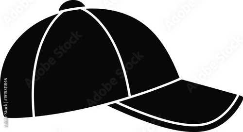 A simple black silhouette icon of a baseball cap showing the side profile with a prominent brim