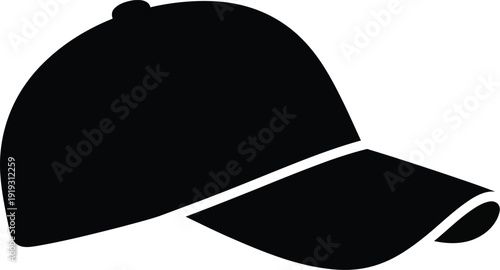 A simple black silhouette icon depicting a baseball cap from a side profile perspective.
