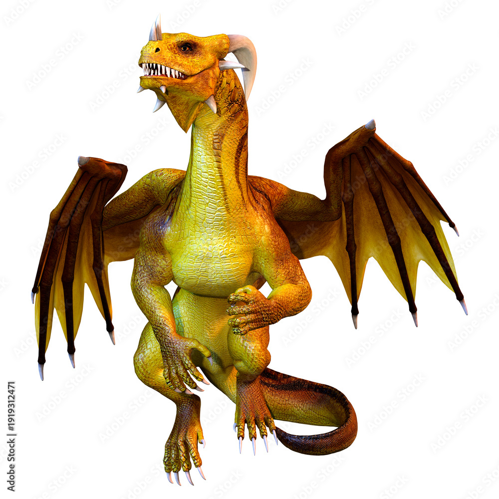 Fototapeta premium 3D Rendering Fairy Tale Dragon on White
