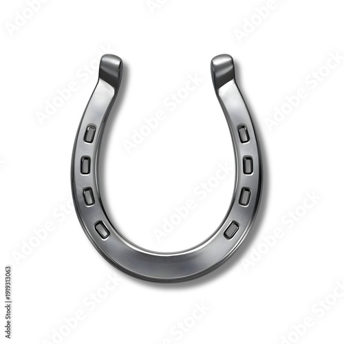 Silver horseshoe isolated on white, realistic metal texture