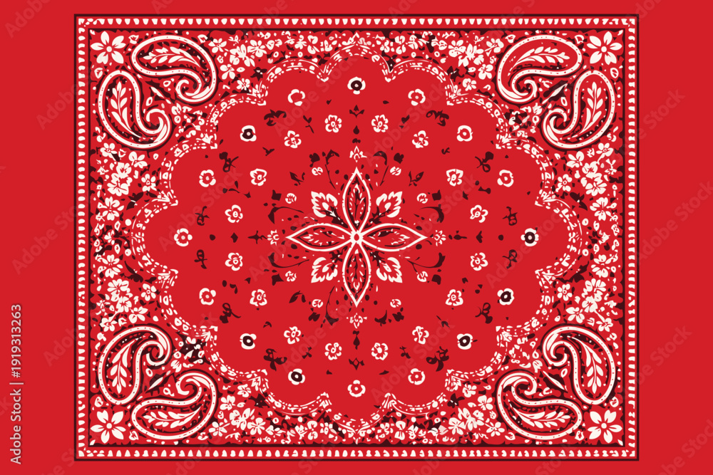 Ταπετσαρία red bandana with intricate paisley and floral design,traditional textile