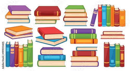 set of colorful books vector illustration