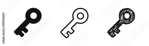 Key Icon Set. Access and Security Doodles for Solution and Authorization Graphics, Opening Opportunities Concept