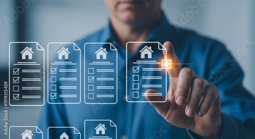 Man Interacting with Digital Real Estate Checklist Interface
