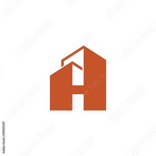 Modern Minimalist Letter H Logo with Building Silhouette and House Roof for Real Estate Identity