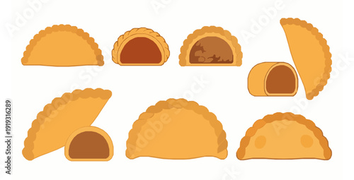 Curry puff and Argentine empanada flat vector set isolated