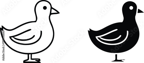 A simple black and white illustration of two ducks facing each other