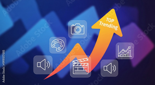 A vector graphic illustration of trending icons and symbols in a modern design