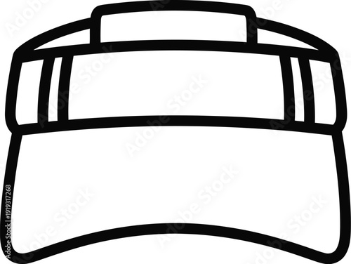 A minimalist black and white line art illustration depicting a visor, often used for sports or sun protection.