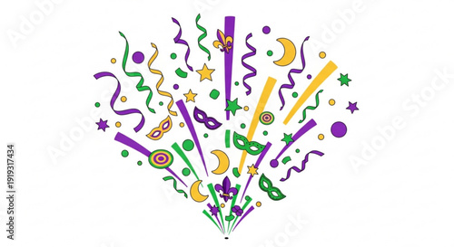 A colorful Mardi Gras celebration vector graphic with festive decorations