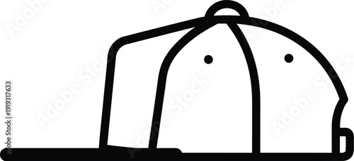A simple line art illustration of a baseball cap with a flat brim, viewed from the side