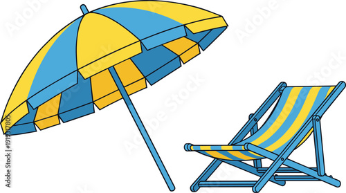 Beach Umbrella and Deck Chair for Summer Relaxation.