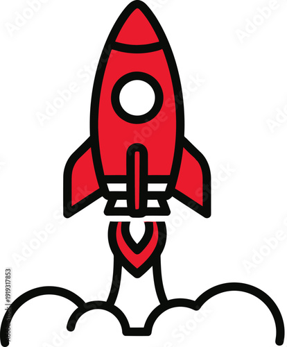 Red Rocket Launching with Smoke Trail Icon.