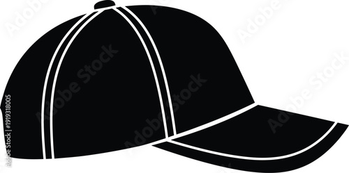 A black silhouette icon of a baseball cap viewed from the side profile with a curved brim.