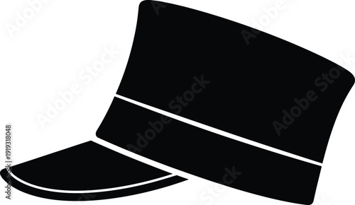 A minimalist black silhouette icon of a peaked cap, representing a military or service uniform hat.