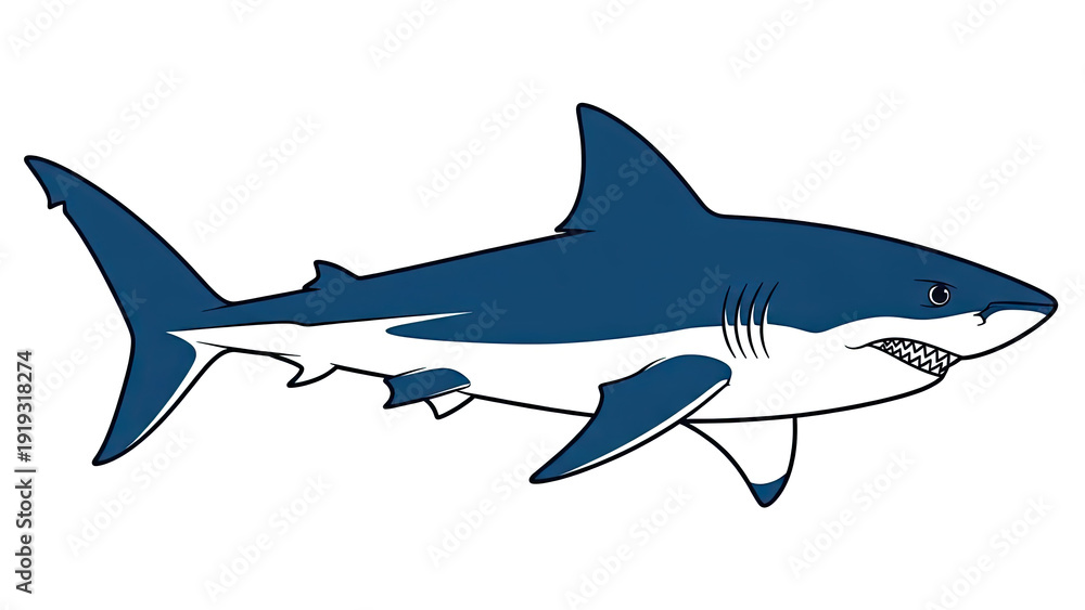 Obraz premium Majestic Blue and White Shark Swimming Gracefully in the Ocean.