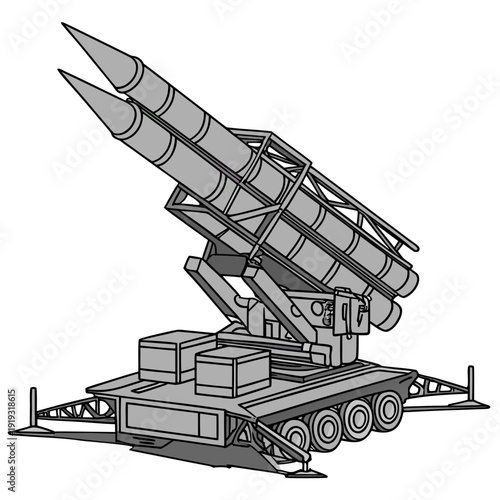 Missile launcher vehicle with two rockets military