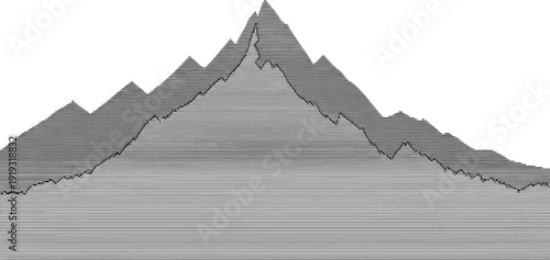 A stylized mountain range graphic with a dark peak and lighter slopes, set against a white background.