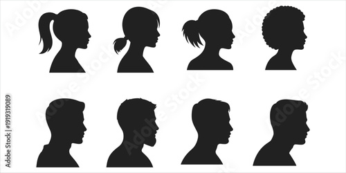 Eight Silhouettes of Human Heads in Profile person