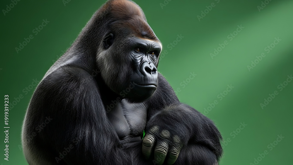 Obraz premium Majestic Gorilla Contemplating in a Green Environment