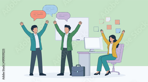 Business Team Celebrating Success and Achievement in an Office Setting