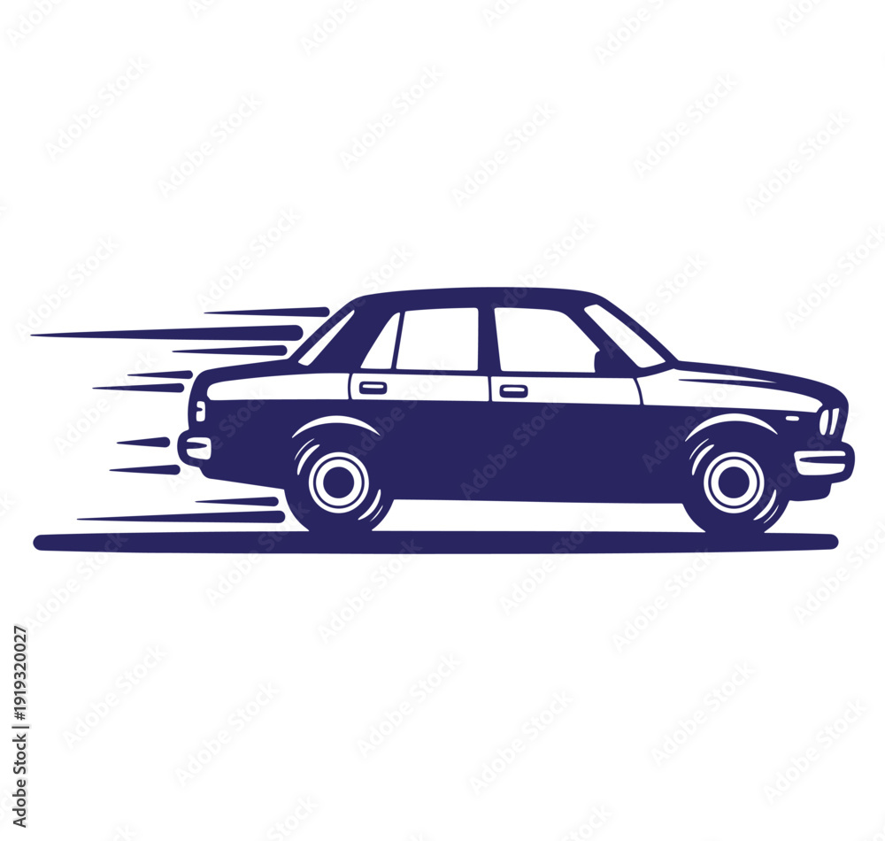 Naklejka premium Classic sedan car driving fast representing speed transportation and movement with graphic style