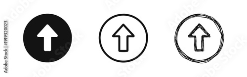 Up arrow in circle icons set. Upload, send, direction, navigation, success, progress symbols. Growth concept.