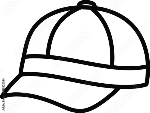 A simple line art illustration depicting a baseball cap from a side profile view, highlighting its shape and brim.