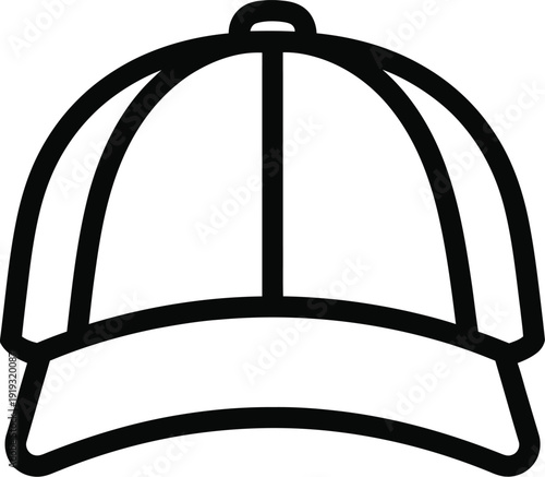 A simple black line art icon of a baseball cap, used to represent headwear or sports apparel