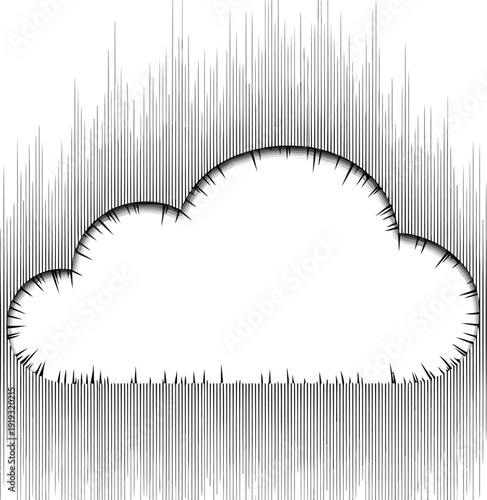 A cloud shape is drawn with a hatched background that resembles rain or sound waves.