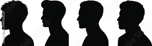 Four Male Head Silhouettes With Different Hairstyles In Profile vector illustration
