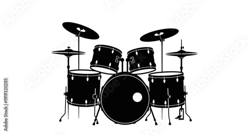 Drum set with cymbals and bass drum on white background music equipment for rhythm and beat creation