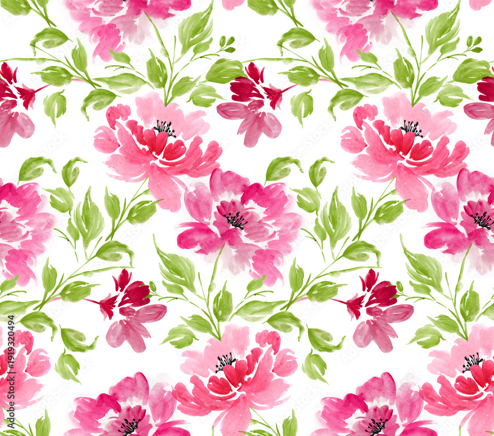 Fotografía Seamless flowers pattern. Watercolor pattern design.