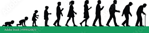 Human Life Cycle Progression from Infancy to Old Age Silhouette Sequence Keywords: life cycle, human, progression, silhouette