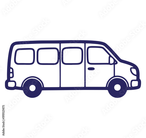 Simple and stylish outline illustration of a minibus transportation vehicle with dark blue details