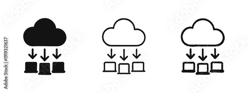 Cloud Computing and Data Download Icons Set for File Transfer to Multiple Devices and Storage Solutions