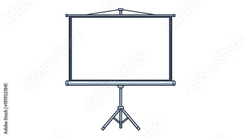 Empty white projector screen on a portable tripod stand, perfect for business presentations, educational lectures, or movie nights.