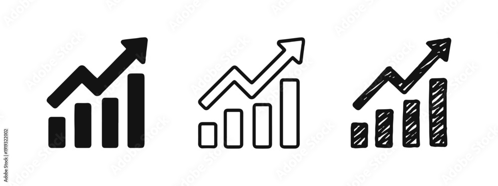 Εκτύπωση καμβά Business Growth Chart Icons Set with Upward Trend Arrow for Financial Progress a
