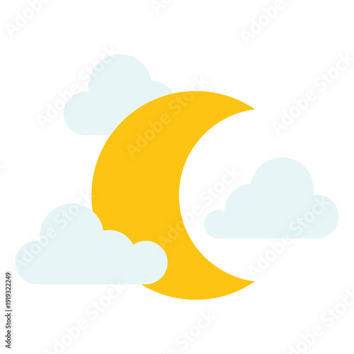 Flat Style Crescent Moon and Clouds Night Sky Illustration Element