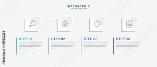 A blurry infographic with four steps and illustrations