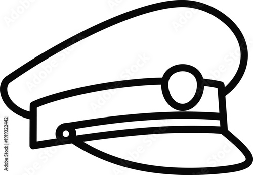 A simple black line art icon of a peaked uniform cap, often worn by chauffeurs or military personnel.