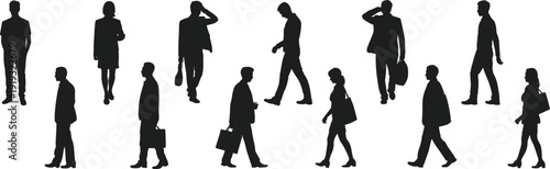 Silhouettes of Business People Walking and Standing on White Background woman