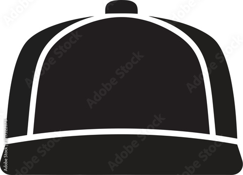 Minimalist black and white vector icon of a classic baseball cap isolated on a white background