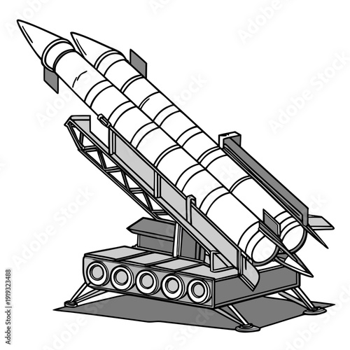 Of a missile launcher with two missiles military rocket