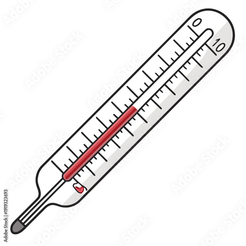 Realistic of a thermometer with red mercury column