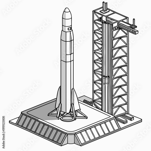 Of a rocket on a launchpad with service tower space