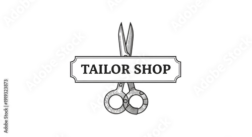 Tailor shop emblem with scissors