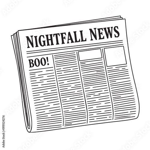 Halloween Newspaper 'Nightfall News' with 'BOO!' Headline, Spooky Ghost Theme, Vector Art